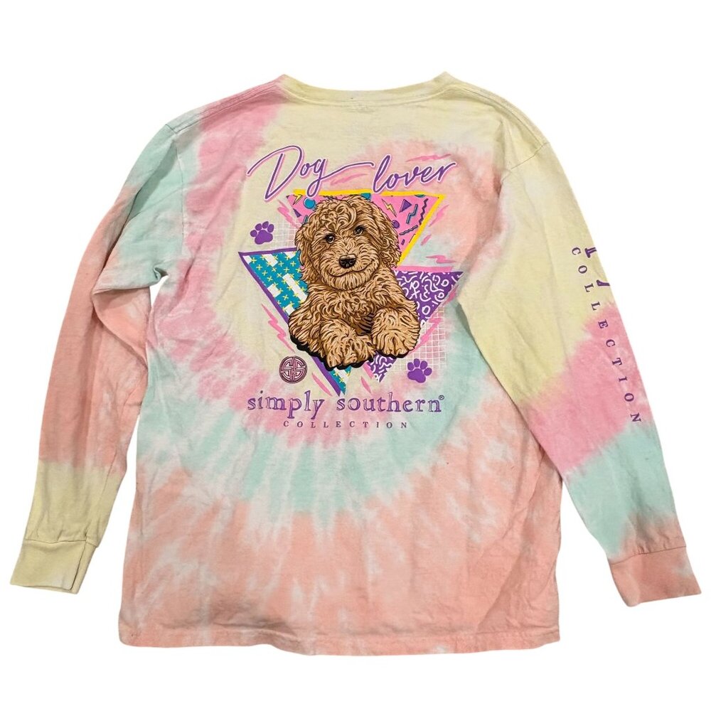 Simply Southern Tie-Dye Long Sleeve Dog Lover Shirt Youth Large